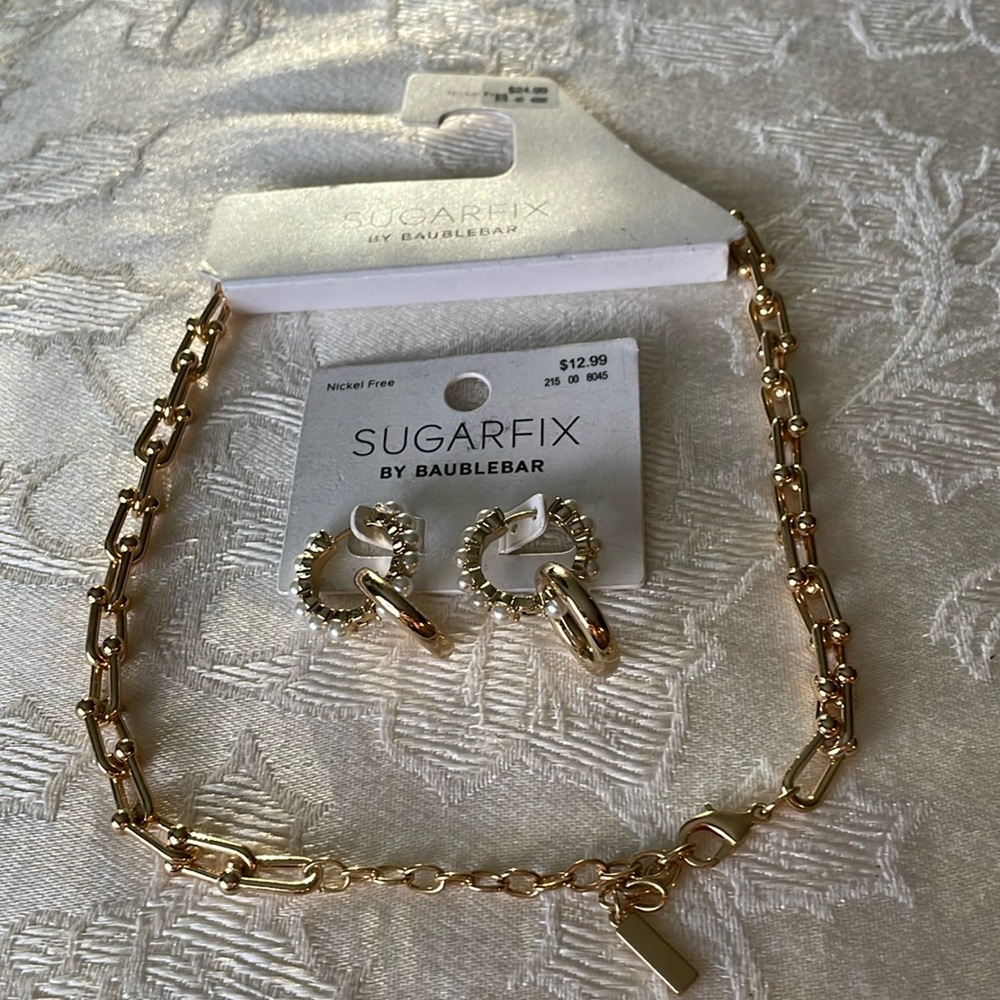 New On Cards Sugarfix Baublebar Necklace & Faux Pearl Pierced Earrings